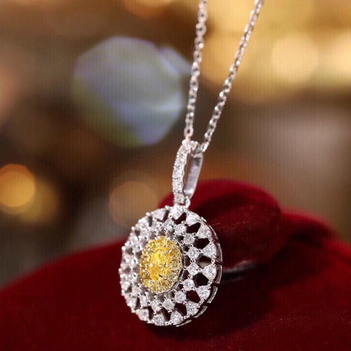 14k Gold 0.55 Ctw Natural Yellow Diamond & Diamond Necklace - 3