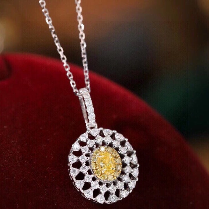 14k Gold 0.55 Ctw Natural Yellow Diamond & Diamond Necklace - 4