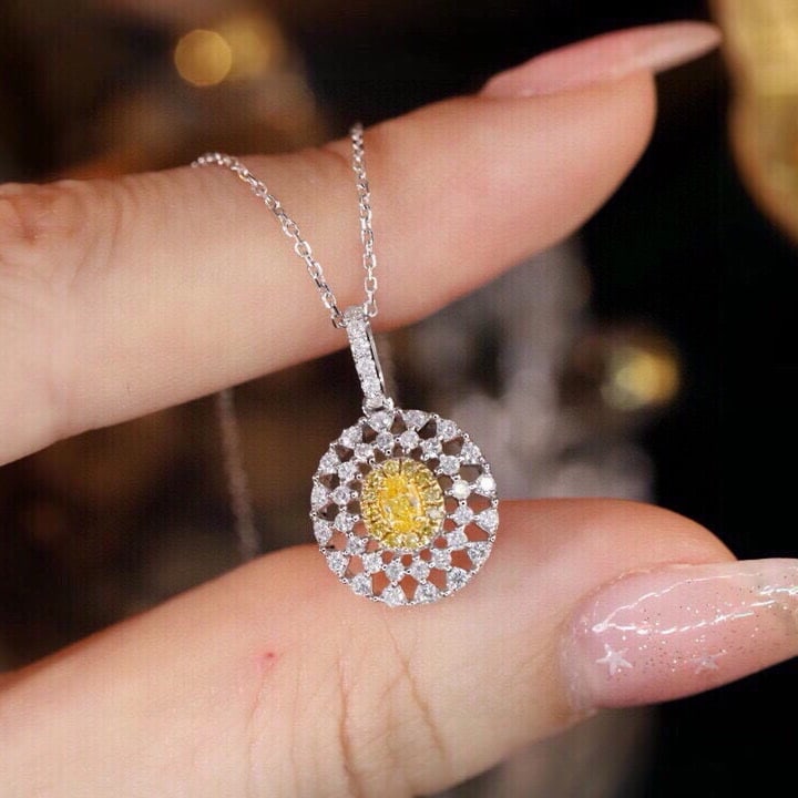 14k Gold 0.55 Ctw Natural Yellow Diamond & Diamond Necklace - 5