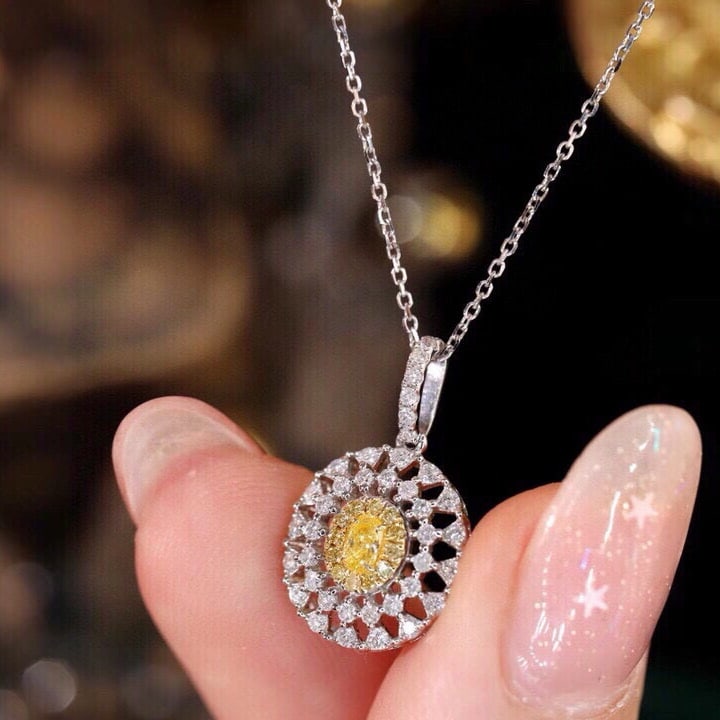 14k Gold 0.55 Ctw Natural Yellow Diamond & Diamond Necklace - 6