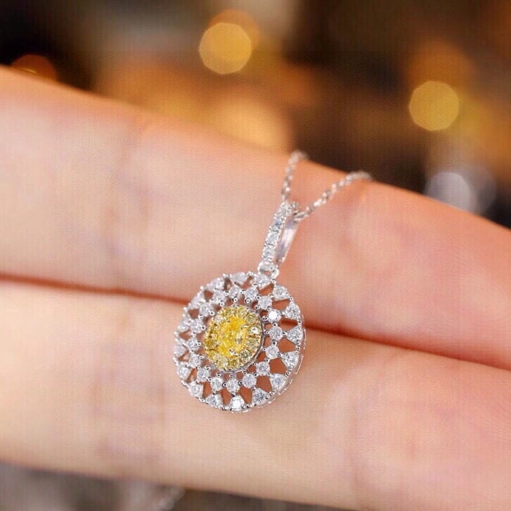 14k Gold 0.55 Ctw Natural Yellow Diamond & Diamond Necklace - 7