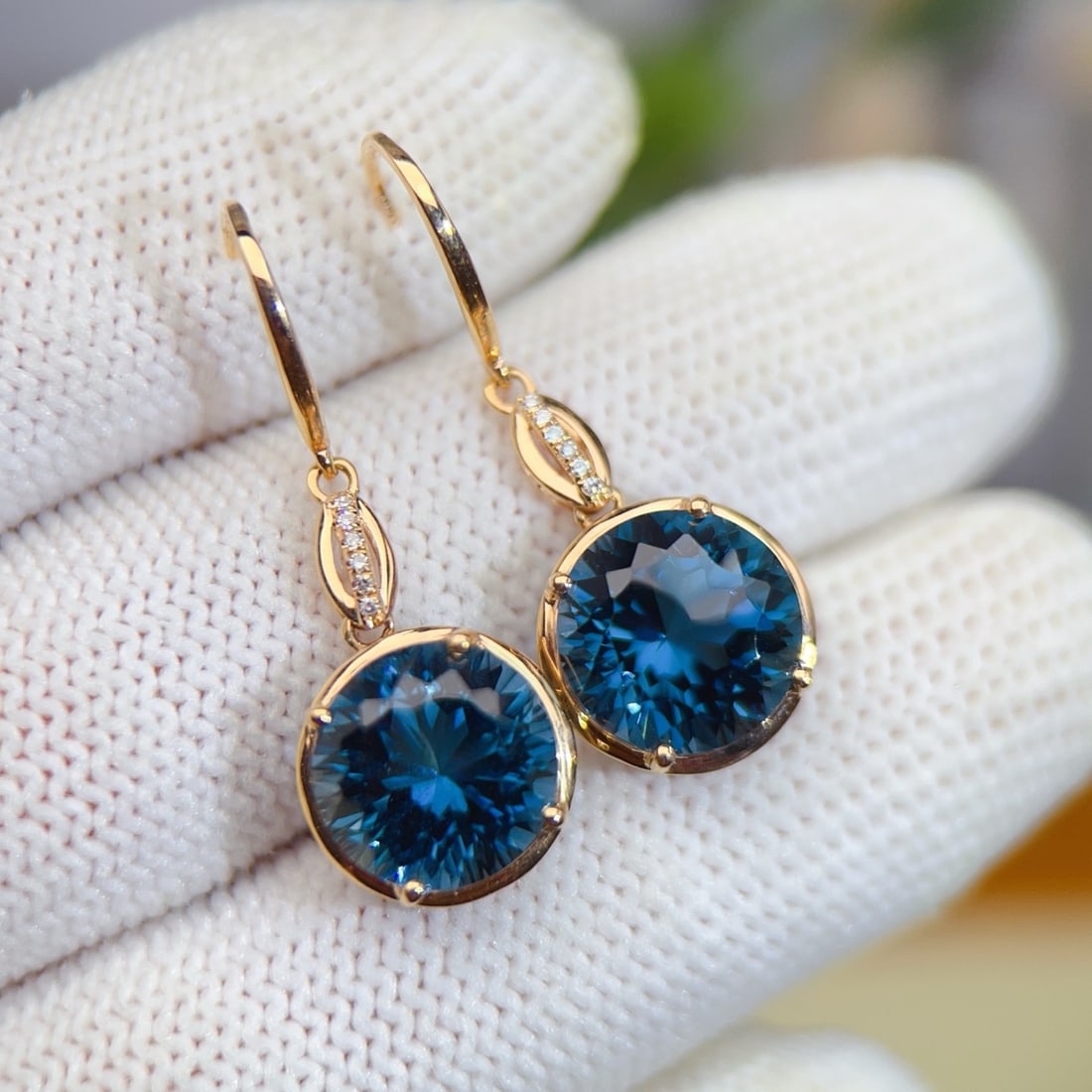 14k Gold 11.03 Ctw Natural Topaz & Diamond Earrings - 6