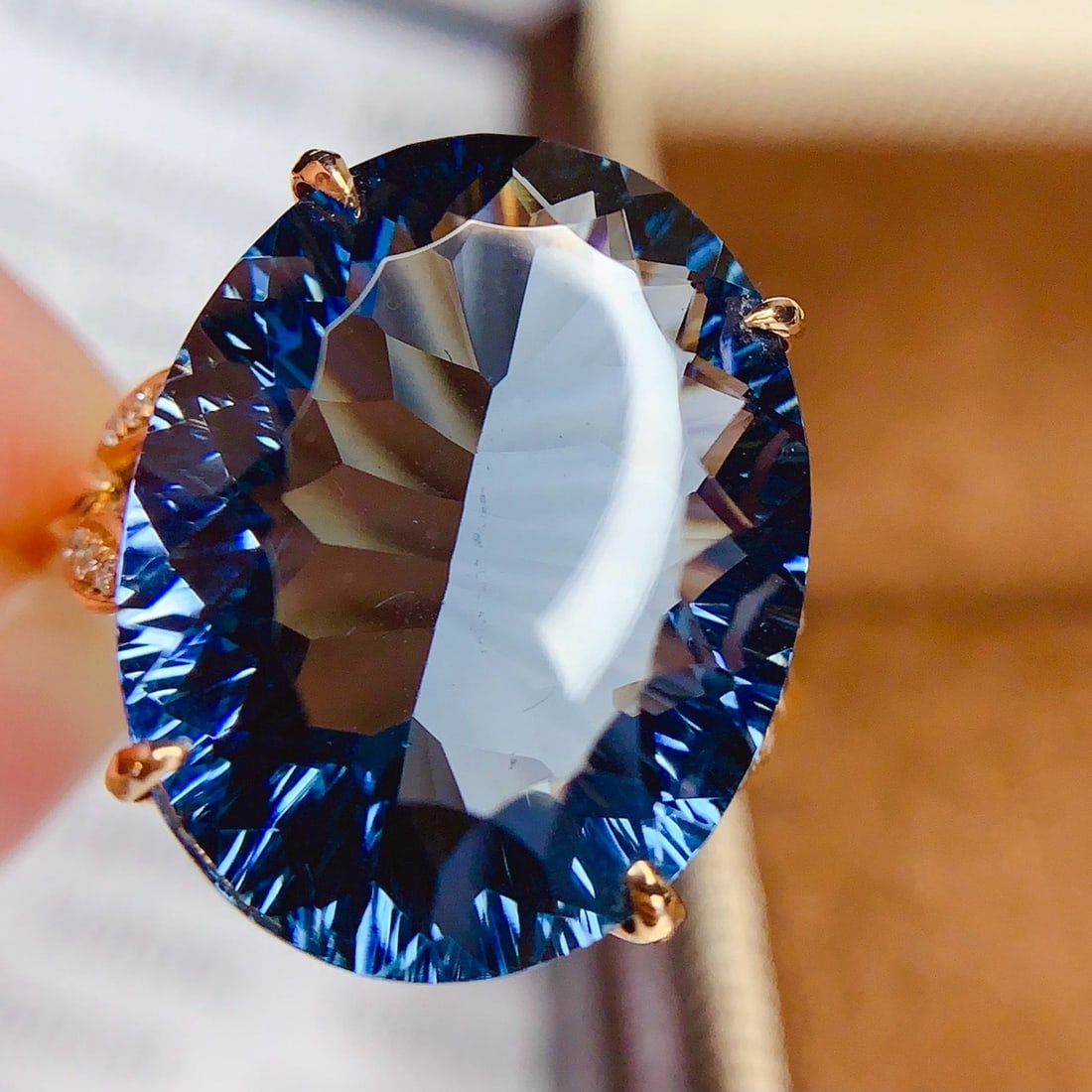 14k Gold 14 Ct Natural Topaz & Diamond Ring - 3