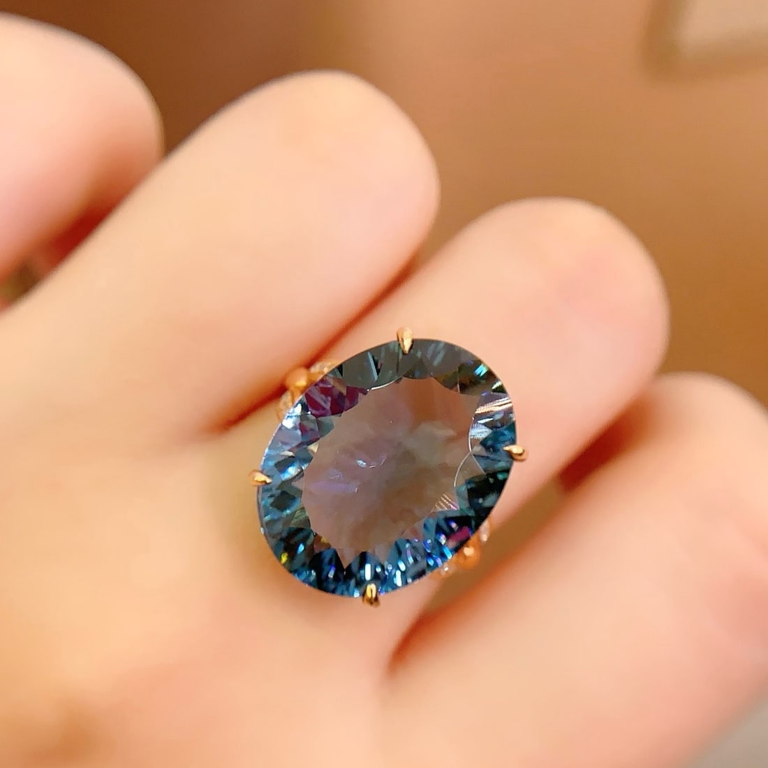 14k Gold 14 Ct Natural Topaz & Diamond Ring - 4