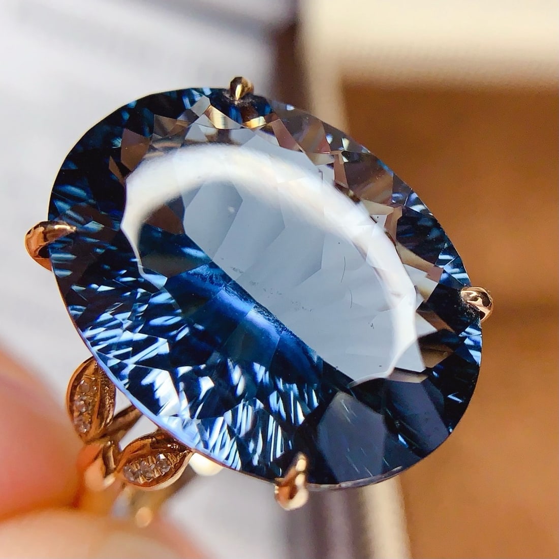14k Gold 14 Ct Natural Topaz & Diamond Ring - 5