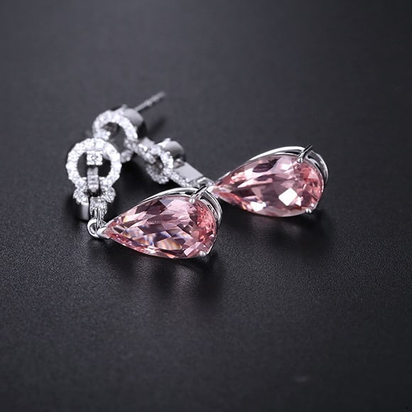 14k Gold 5.17 Ctw Natural Morganite & Diamond Earrings - 6