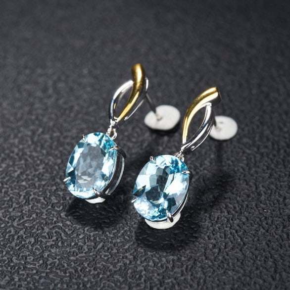 14k Gold 5.8 Ct Natural Aquamarine Earrings - 2