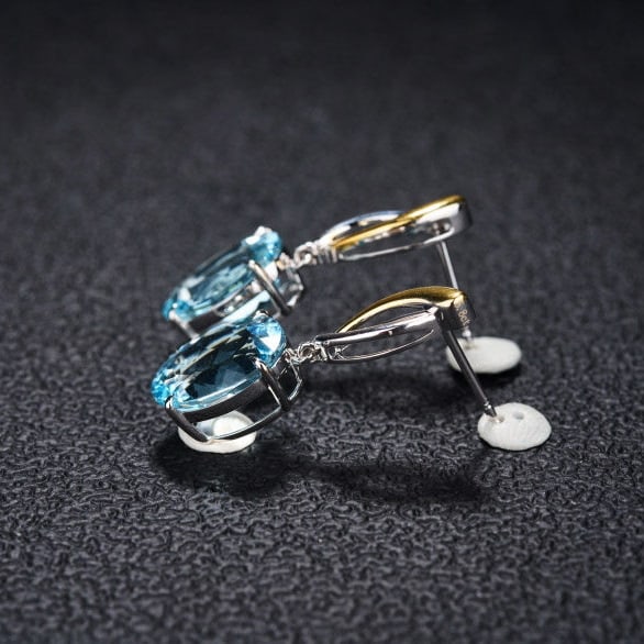 14k Gold 5.8 Ct Natural Aquamarine Earrings - 3