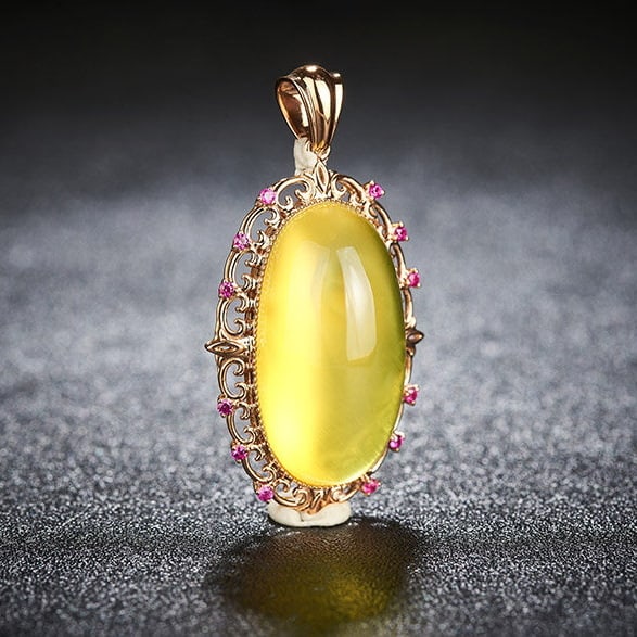 14k Gold 26.19 Ct Natural Prehnite & Ruby Pendant( Without Chain ) - 2