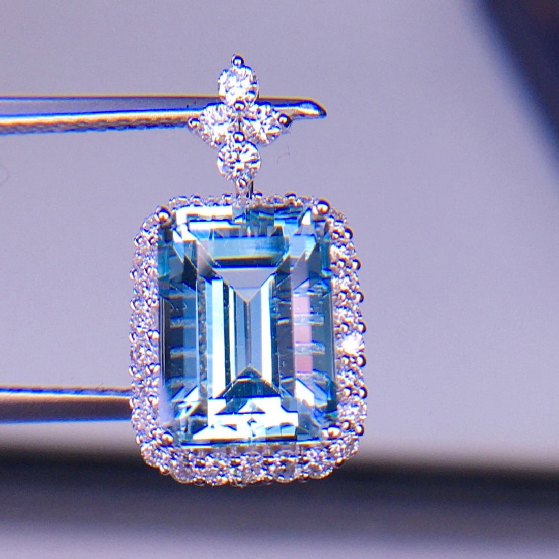 14k Gold 3.1 Ct Natural Aquamarine & Diamond Pendant( Without Chain ) - 6
