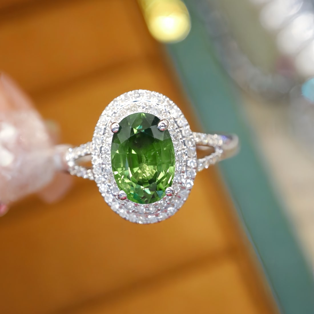 14k Gold 1.88 Ctw Natural Sapphire & Diamond Ring: Ref:231194423 // gold content:14k gold // ring size:7. 25us // // main gemstone:sapphire // shape:oval // carat weight:1. 66ct // color:green // treatment:natural // // adjacent gemstone 2 : diamond