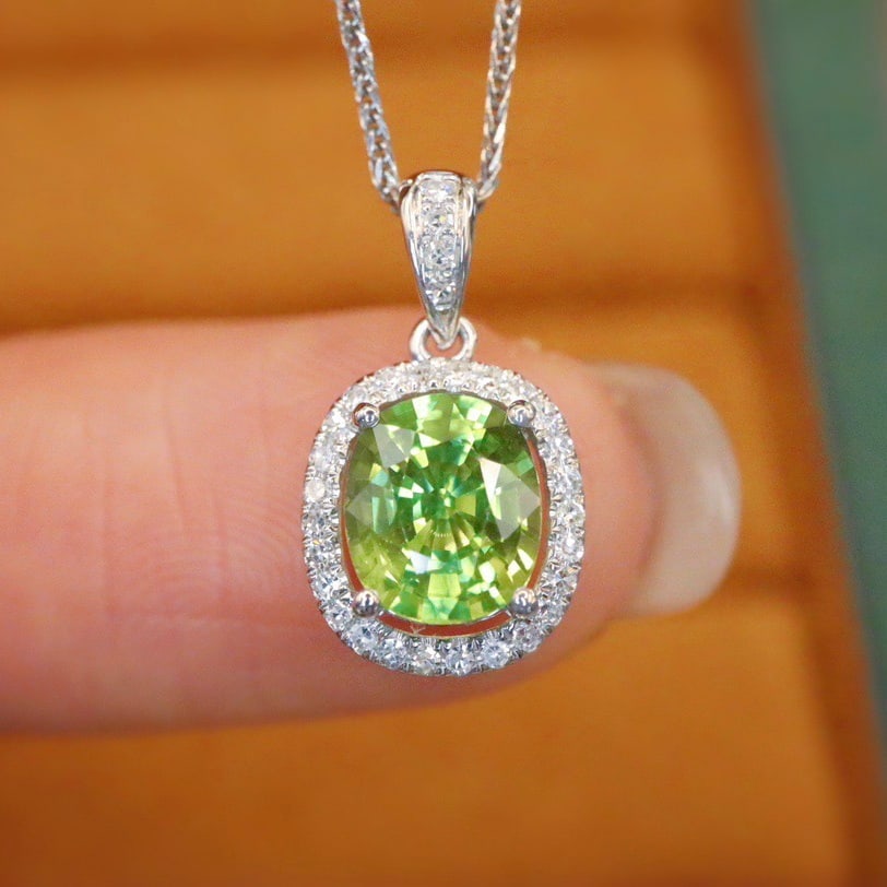 14k Gold 1.49 Ctw Natural Sapphire & Diamond Pendant( Without Chain ): Ref:231194430 // gold content:14k gold // main gemstone:sapphire // shape:oval // carat weight:1. 34ct // color:green // treatment:natural // // adjacent gemstone 2 : diamond // number of stones:30