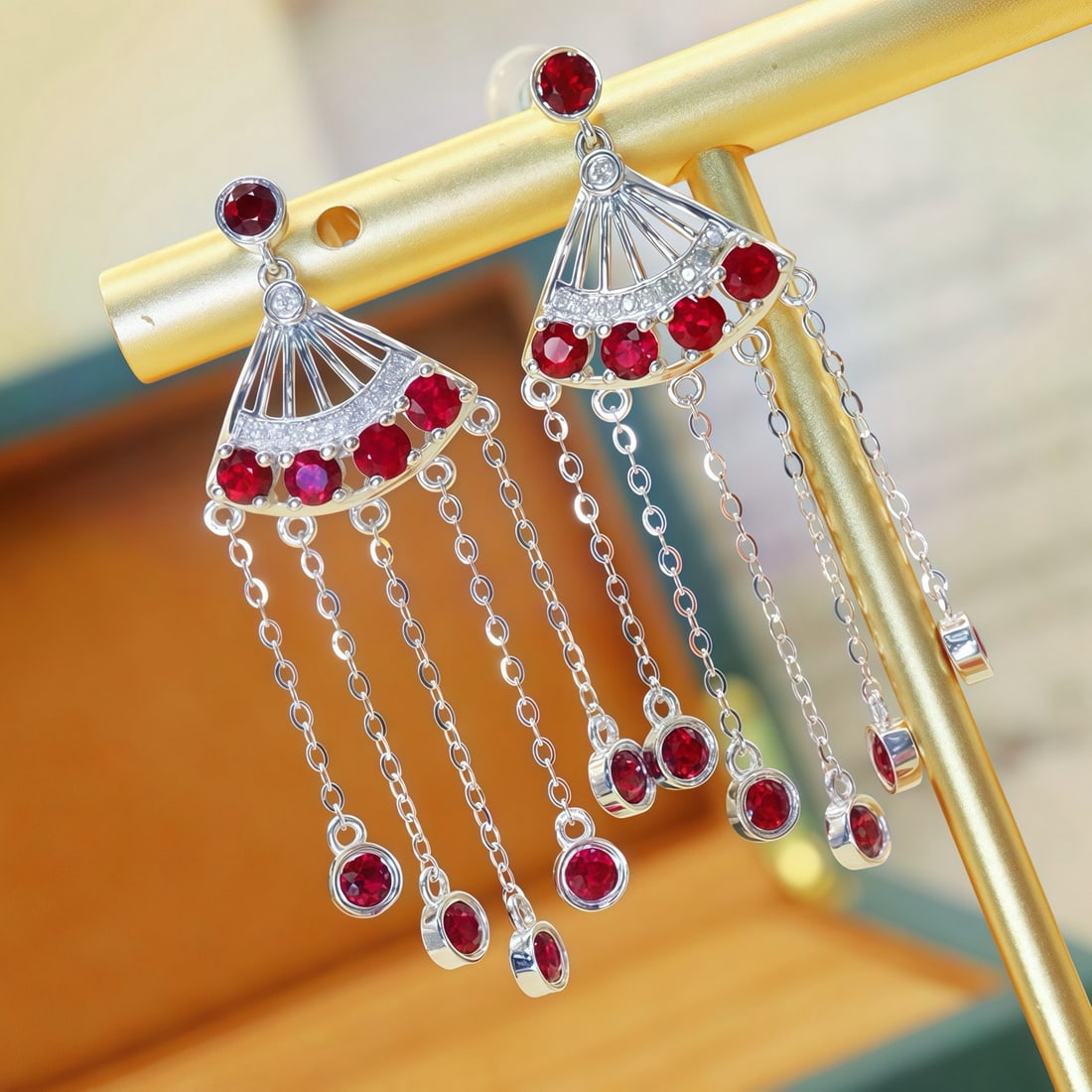 14k Gold 1.82 Ctw Natural Ruby & Diamond Earrings - 2
