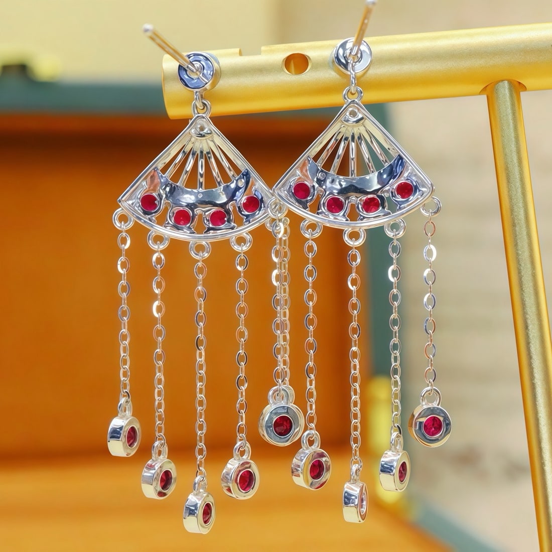 14k Gold 1.82 Ctw Natural Ruby & Diamond Earrings - 5