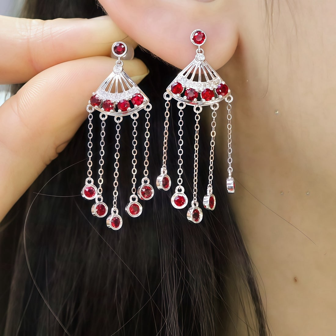 14k Gold 1.82 Ctw Natural Ruby & Diamond Earrings - 6