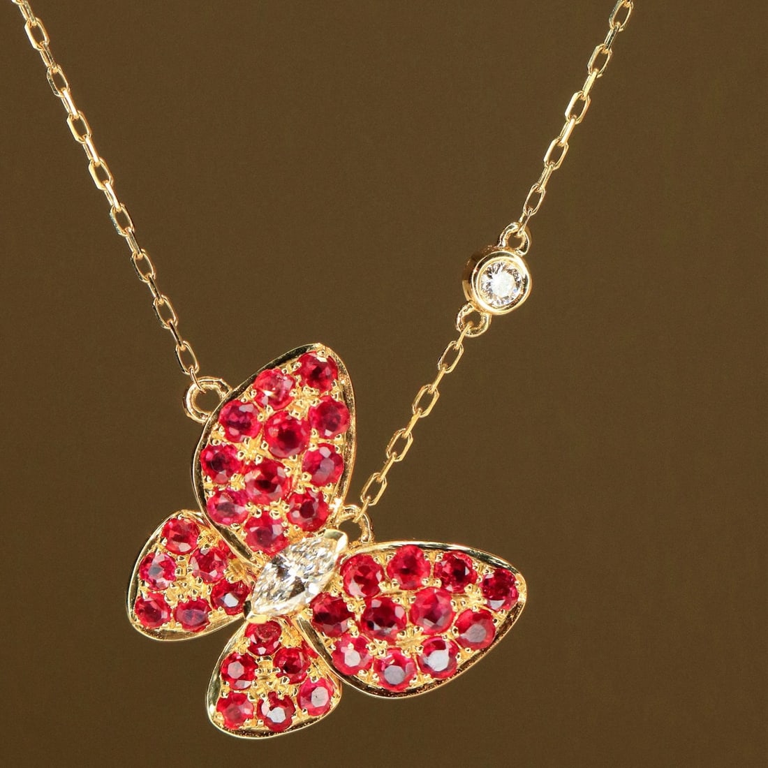 14k Gold 1.31 Ctw Natural Ruby & Diamond & Butterfly Necklace - 3