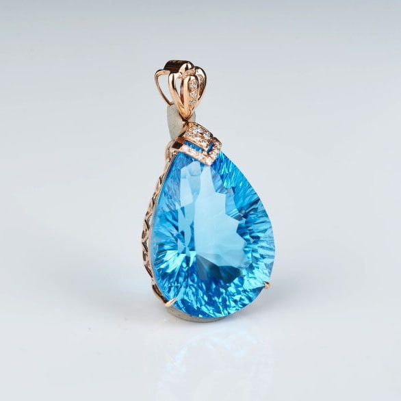 14k Gold 20.2 Ct Natural Topaz & Diamond Pendant( Without Chain ) - 7
