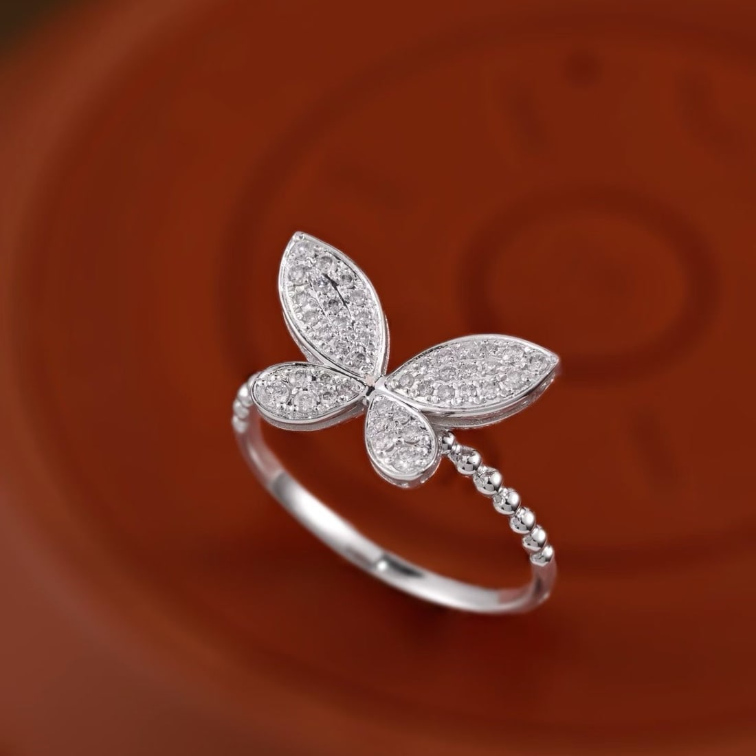 14k Gold 0.25 Ct Natural H Diamond & Butterfly Ring: Ref:231195049 // gold content:14k gold // ring size:7. 25us // // main gemstone:diamond // shape:round // carat weight:0. 25ct // clarity grade:vs-si // color:h // treatment:natural // cut grade:g // 