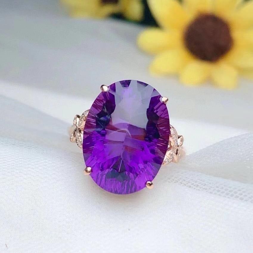 14k Gold 10.0 Ct Natural Amethyst & Diamond Ring: Ref:231195115 // gold content:14k gold // ring size:7. 25us // // main gemstone:amethyst // shape:oval // carat weight:10. 0ct // color:purple // treatment:natural // // adjacent gemstone 2 : diamond 