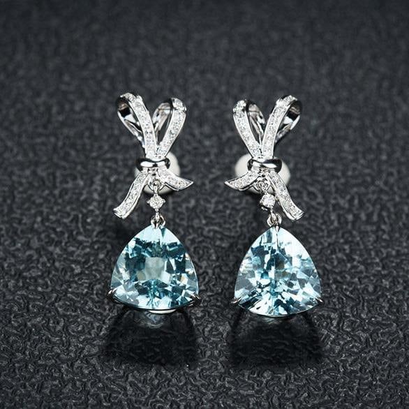 14k Gold 6.04 Ct Natural Aquamarine & Diamond Earrings (1 of 8)