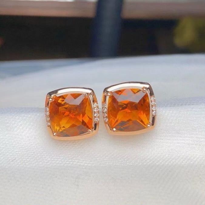 14k Gold 4.85 Ct Natural Citrine & Diamond Earrings: Ref:231195200 // gold content:14k gold // main gemstone:citrine // shape:cushion // carat weight:4. 85ct // color:yellow // treatment:natural // // adjacent gemstone 2 : diamond // number of stones:16