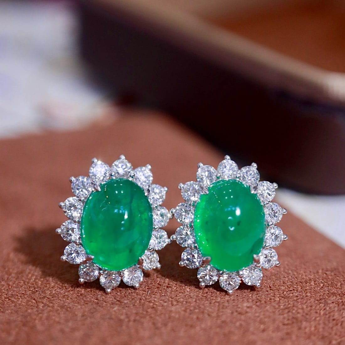 14k Gold 6.14 Ctw Natural Emerald & Diamond Earrings (1 of 6)