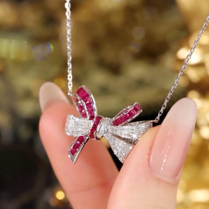 14k Gold 2.05 Ctw Natural Ruby & Diamond Necklace: Ref:231196251 // gold content:14k gold // main gemstone:ruby // shape:princess // carat weight:1. 4ct // color:red // treatment:natural // // adjacent gemstone 2 : diamond // shape:round // carat weig
