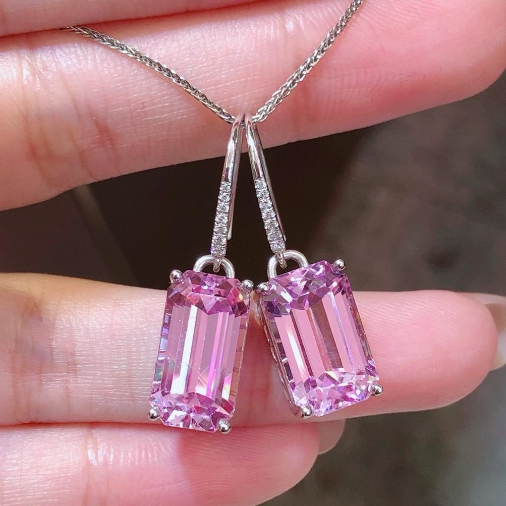 14k Gold 16.23 Ctw Natural Kunzite & Diamond Earrings: Ref:231196259 // gold content:14k gold // main gemstone:kunzite // shape:octagonal // carat weight:16. 16ct // color:pinkish purple // treatment:natural // // adjacent gemstone 2 : diamond // shape:ro