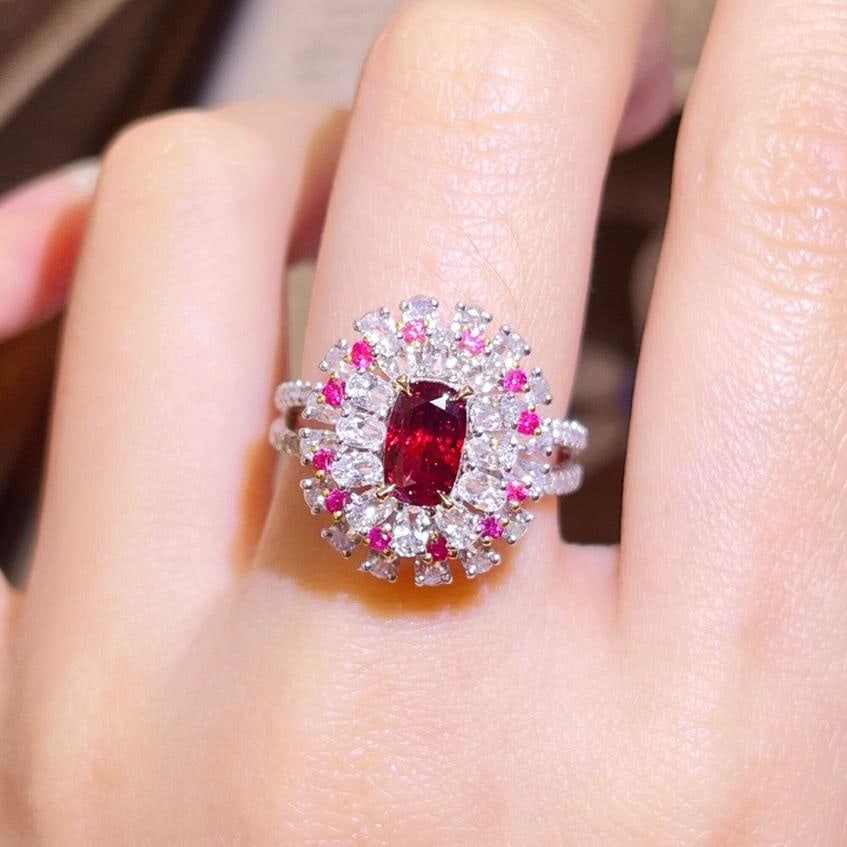 14k Gold 1.23 Ctw Natural Ruby & Diamond Ring/pendant( Without Chain ): Ref:231196278 // gold content:14k gold // ring size:7. 25us // // main gemstone:ruby // shape:cushion // carat weight:1. 03ct // color:pigeonblood red // treatment:natural // // adjacent gemstone 2 :