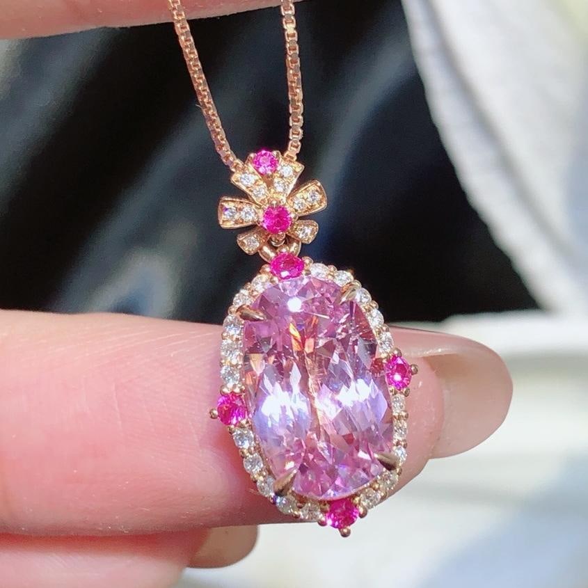 14k Gold 5.3 Ct Natural Kunzite & Diamond Pendant( Without Chain ): Ref:231196303 // gold content:14k gold // main gemstone:kunzite // shape:oval // carat weight:5. 3ct // color:pinkish purple // treatment:natural // // adjacent gemstone 2 : diamond // shape:round //
