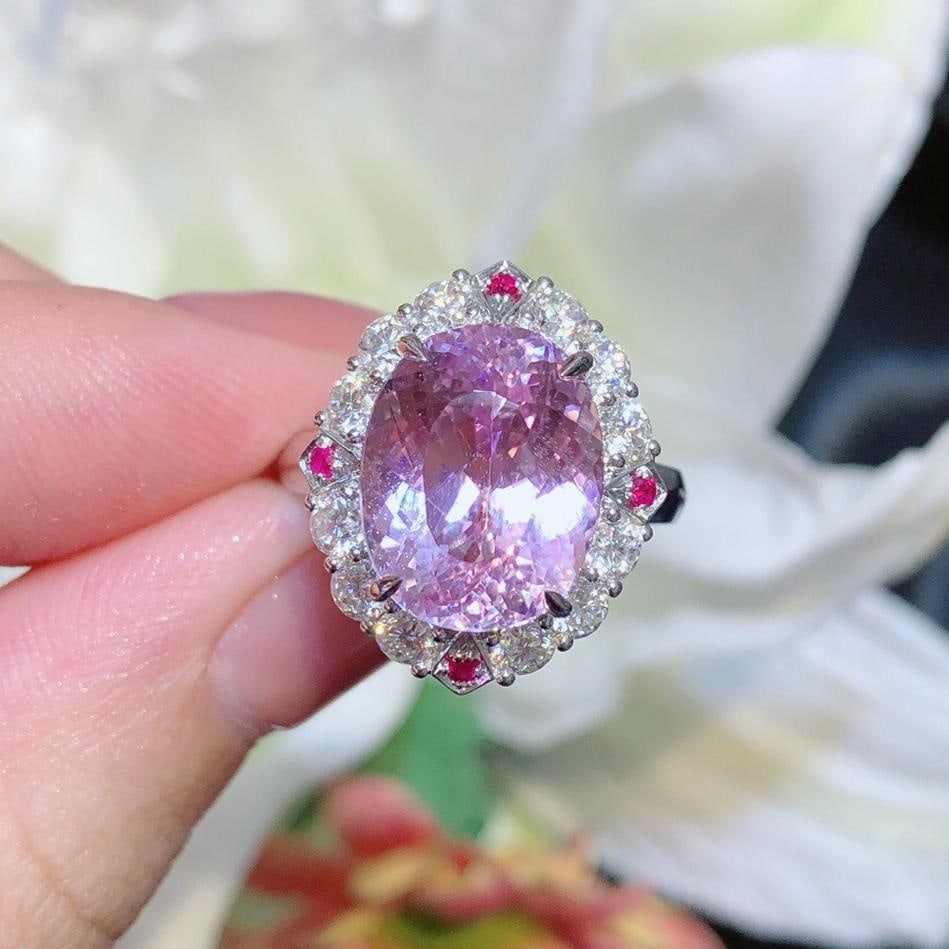14k Gold 7.7 Ct Natural Kunzite & Diamond Ring: Ref:231196302 // gold content:14k gold // ring size:7. 25us // // main gemstone:kunzite // shape:oval // carat weight:7. 7ct // color:pinkish purple // treatment:natural // // adjacent gemstone 2 :