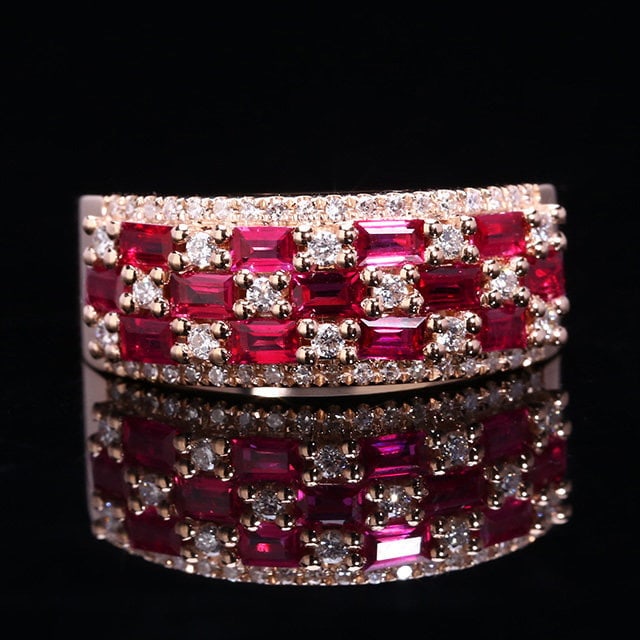 14k Gold 0.99 Ctw Natural Ruby & Diamond Ring: Ref:231196327 // gold content:14k gold // ring size:7. 25us // // main gemstone:ruby // shape:rectangle // carat weight:0. 74ct // color:red // treatment:natural // // adjacent gemstone 2 : diamond