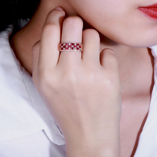 14k Gold 0.99 Ctw Natural Ruby & Diamond Ring - 6