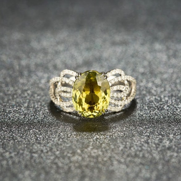 14k Gold 3.39 Ctw Natural Tourmaline & Diamond Ring: Ref:231196309 // gold content:14k gold // ring size:7. 25us // // main gemstone:tourmaline // shape:oval // carat weight:3. 16ct // color:yellow // treatment:natural // // adjacent gemstone 2 :
