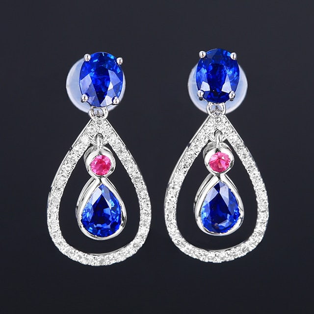 14k Gold 1.71 Ctw Natural Sapphire & Diamond Earrings: Ref:231196367 // gold content:14k gold // main gemstone:sapphire // shape:multiple // carat weight:1. 53ct // color:blue // treatment:natural // // adjacent gemstone 2 : diamond // shape:round // cara