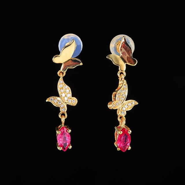 14k Gold 0.59 Ctw Natural Ruby & Diamond Earrings: Ref:231196403 // gold content:14k gold // main gemstone:ruby // shape:marquise // carat weight:0. 50ct // color:red // treatment:natural // // adjacent gemstone 2 : diamond // number of stones:30 // s