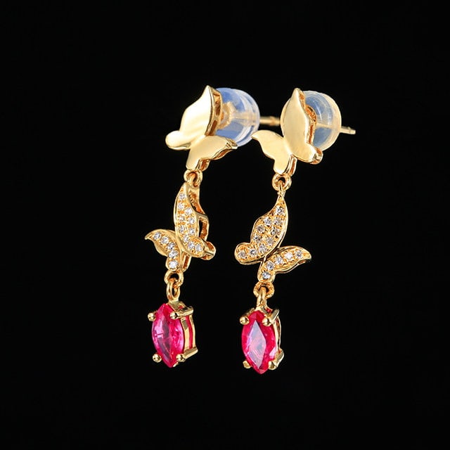14k Gold 0.59 Ctw Natural Ruby & Diamond Earrings - 2