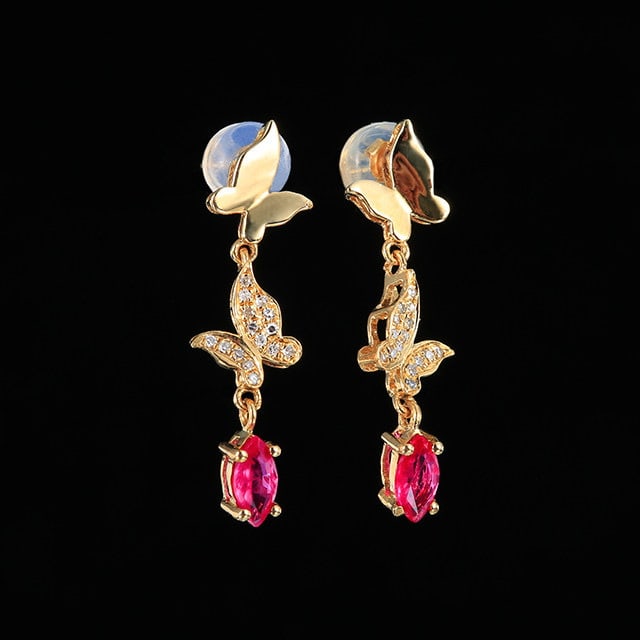 14k Gold 0.59 Ctw Natural Ruby & Diamond Earrings - 3