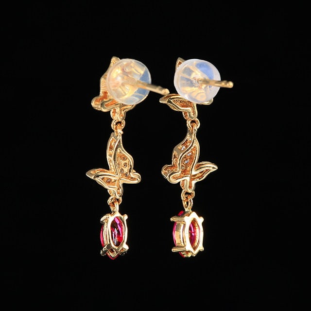 14k Gold 0.59 Ctw Natural Ruby & Diamond Earrings - 4