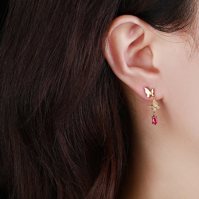 14k Gold 0.59 Ctw Natural Ruby & Diamond Earrings - 5