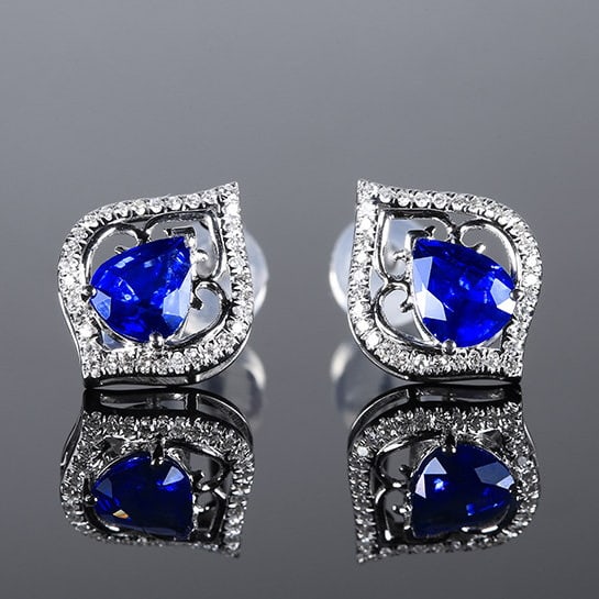 14k Gold 1.57 Ctw Natural Sapphire & Diamond Earrings: Ref:231196448 // gold content:14k gold // main gemstone:sapphire // shape:pear // carat weight:1. 37ct // color:royal blue // treatment:natural // // adjacent gemstone 2 : diamond // shape:round //