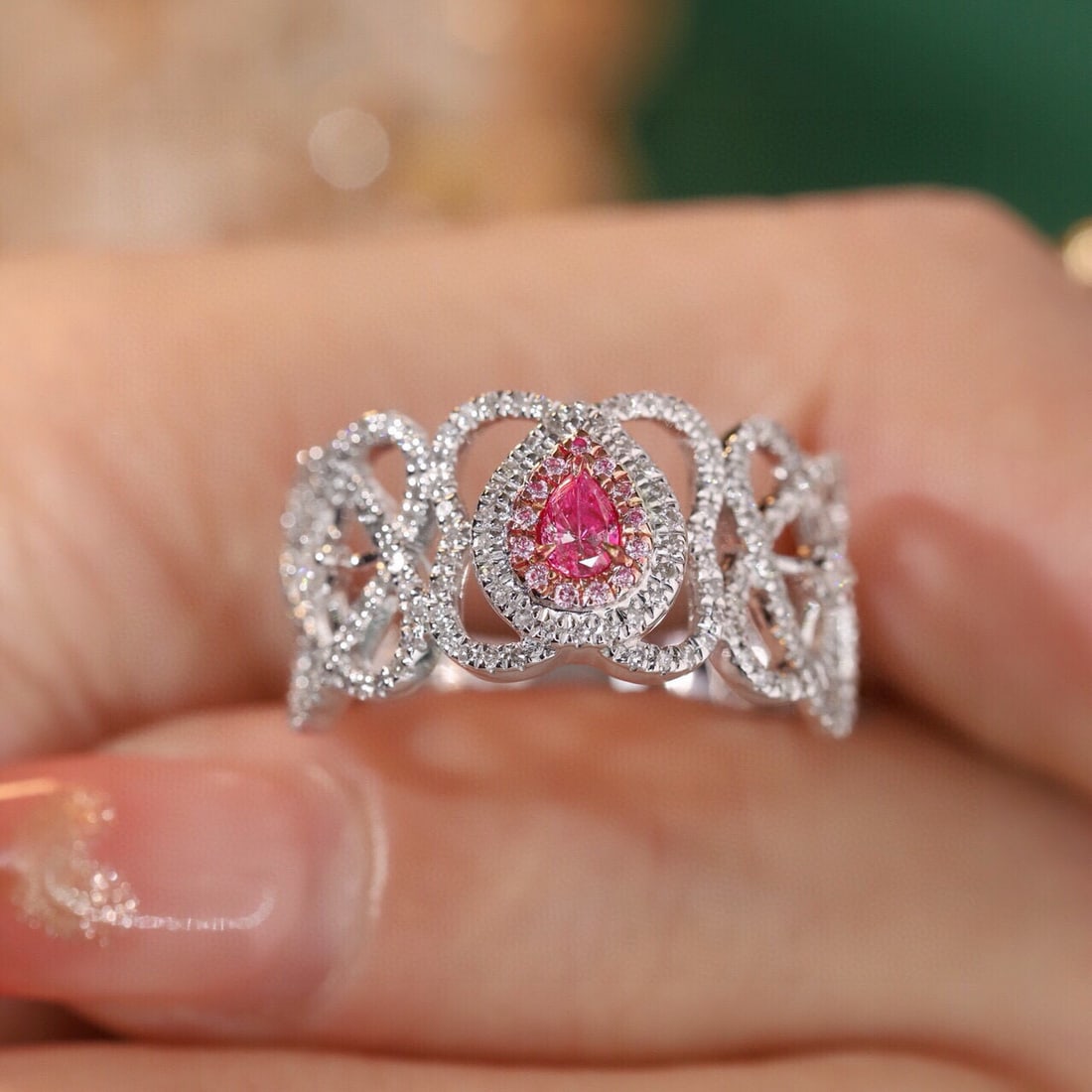 14k Gold 0.55 Ctw Natural Pink Diamond & Diamond Ring - 3