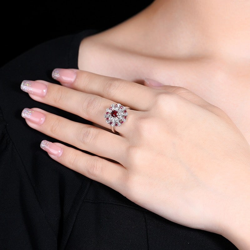 14k Gold 0.99 Ctw Natural Ruby & Sapphire & Ruby Ring - 7