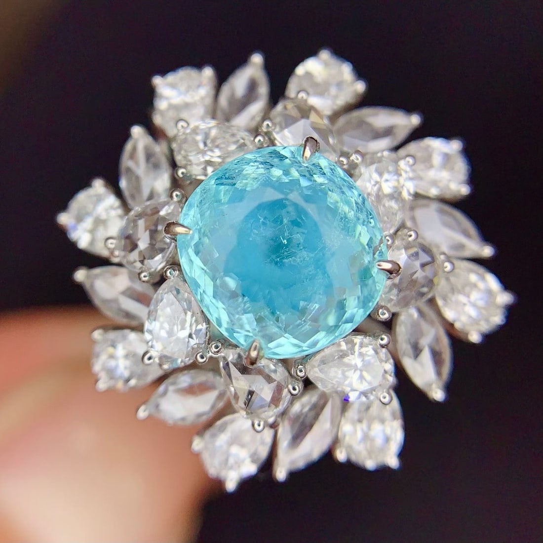 14k Gold 2.38 Ct Natural Paraiba Tourmaline & Diamond Ring/pendant( Without Chain ) - 2