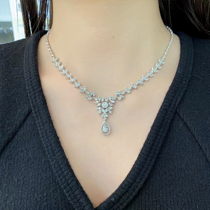 14k Gold 3.80 Ct Natural H Diamond Necklace - 8
