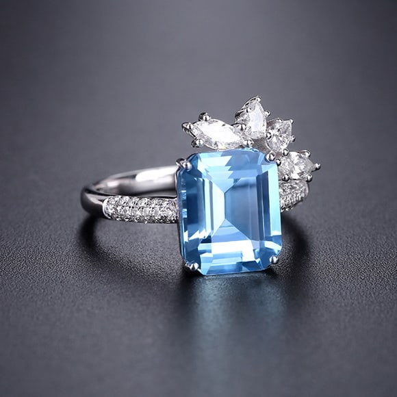 14k Gold 3.30 Ctw Natural Aquamarine & Diamond Ring - 2
