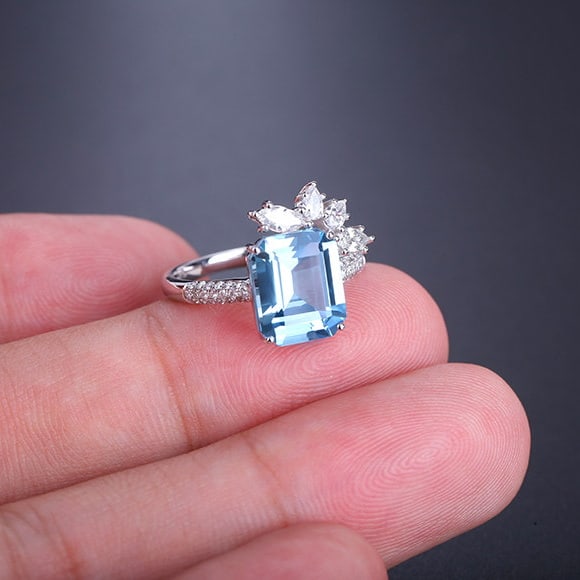 14k Gold 3.30 Ctw Natural Aquamarine & Diamond Ring - 5