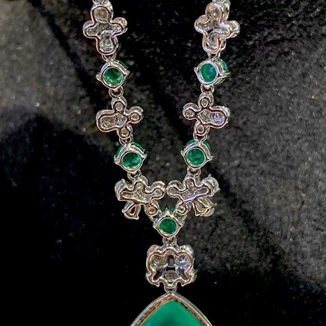 14k Gold 5.02 Ct Natural Emerald & Diamond & Sapphire Necklace - 3