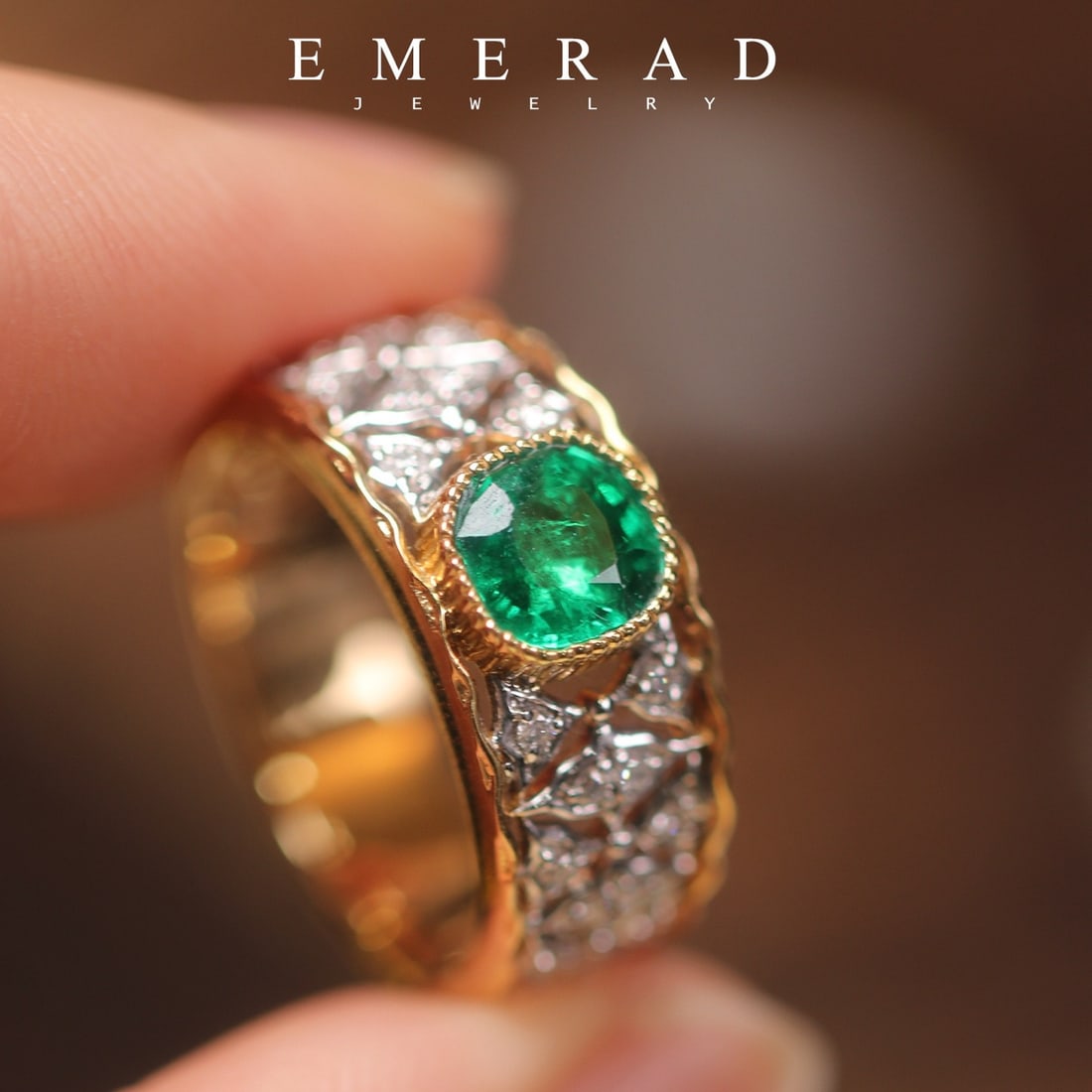 14k Gold 1.34 Ctw Vivid Green Natural Emerald & Diamond Ring - 2