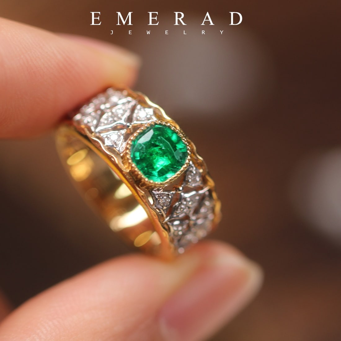 14k Gold 1.34 Ctw Vivid Green Natural Emerald & Diamond Ring - 3